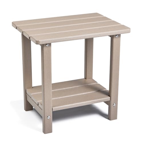 Apolimi Adirondack Outdoor Side Table, 2-Tier Sturdy Patio End Table Weather Resistant, 16.5" Solid Side Table for Patio, Pool, Porch(Grayish Brown) - color: Grayish Brown
