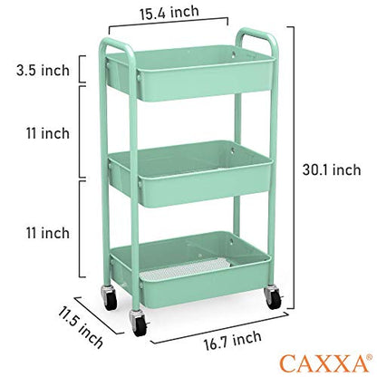 3-Tier Rolling Metal Storage Organizer - Mobile Utility Cart, Kitchen Cart with Caster Wheels (Aqua Green) - color: Aqua Green