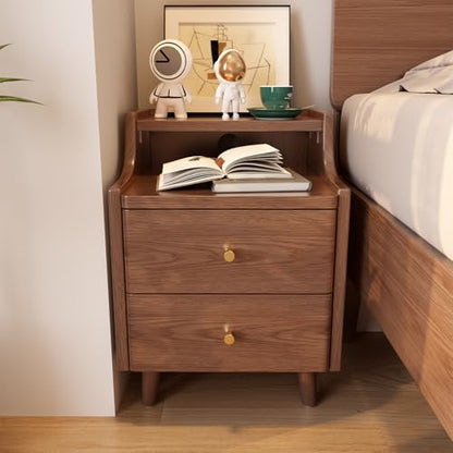 Narrow Nightstand with 2 Drawers,Walnut Nightstand,Bedside Table,Solid Wood Modern Bedside Table for Bedroom,Study,Toilet - color: Walnut, size: 15.75"D x 15.75"W x 22.32"H(2 Drawers)