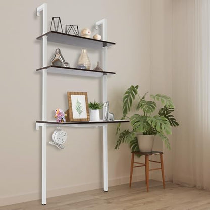 2-Shelf Industrial Wall Mount Ladder, Wall Mount Computer or Writing Desk, Computer Laptop Desk with Shelves, Floating Desk with Storage, Wall Table for Home Office, White (20"x30"x72.5") - color: White/ Brown