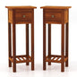 Giantex Tall End Table Set of 2, Narrow Side Table with Drawer and Shelf, Acacia Wood Nightstand for Living Room, 2-Tier Bedside Table for Small Space, No Assembly, Rustic Brown - color: Rustic Brown