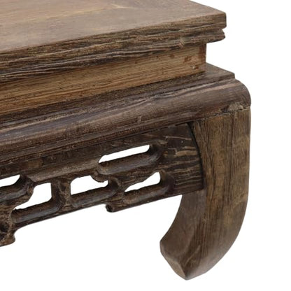Wooden Display Stand Base Wood Carved Craft Pedestal, 4.72" x 4.72" | Traditional Wooden Base, Oriental Antique Display Riser, Square Pedestal Stands for Vase, Crystal Ball, Teapot, Flower Pot - size: Square, 4.72" x 4.72"