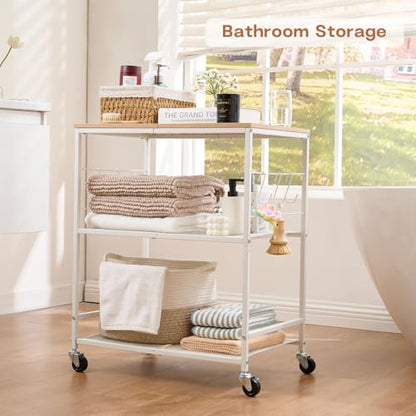 Rolling Kitchen Microwave Cart, 3 Tier Microwave Stand with Storage, Small Kitchen Island on Wheels, Wood and Mental Kitchen Shelf Rack, White Organizer for Living Room, Office, Balcony - color: White