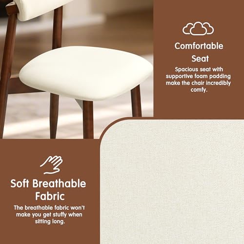 CHUN YI Dining Chairs Set of 8, Upholstered Wooden Dining Room Chairs, Mid Century Modern Fabric Kitchen Chair with Ergonomic Curved Backrest, Beige (Only Chairs) - color: Beige, size: Set of 8