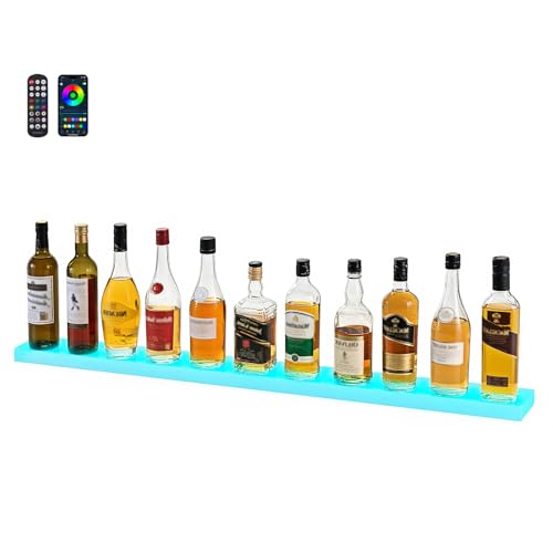 VEVOR LED Lighted Liquor Bottle Display, 1 Tier 48 Inches Whiskey Rack, Supports USB, Illuminated Home Bar Shelf with RF Remote & App Control, 7 Static Colors, Acrylic Lighted Shelf for 12 Bottles - size: 1 Step 48 Inches