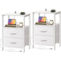 Huuger Nightstands Set of 2, End Tables with Charging Station, Side Tables with Fabric Drawers, Bedside Tables with USB Ports and Outlets, Night Stands, PU Leather, White - color: White, size: 11.8"d X 15.7"w X 23.6"h (2 Drawers)