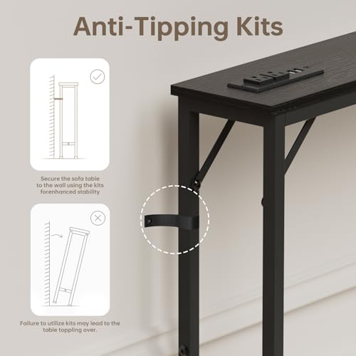 Aduanbang 78.7 inch Narrow Console Table with Outlet, Sofa Table Set of 2, Behind Couch Table, Long Entryway Tables with Charging Station, for Living Room, Rustic Brown - color: Black, size: 5.9"D x 78.7"W x 30"H