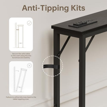 Aduanbang 78.7 inch Narrow Console Table with Outlet, Sofa Table Set of 2, Behind Couch Table, Long Entryway Tables with Charging Station, for Living Room, Rustic Brown - color: Black, size: 5.9"D x 78.7"W x 30"H