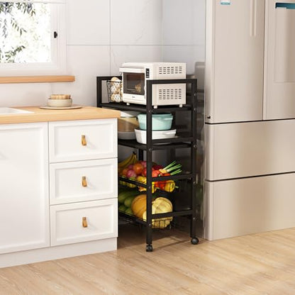 4-Tier Metal Rolling Cart with Removable Grid Shelves, Lockable Wheels & Handle for Kitchen, Bathroom, Office Storage, Black (Medium) - size: 19.7 in