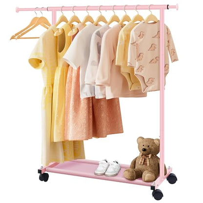 MISSLO Small Garment Racks for Hanging Clothes Rack Mini Kids Clothing Rack Rolling Dress up Storage for Toddler, Baby, Little Girl, Children, Adult(Pink) - color: Pink