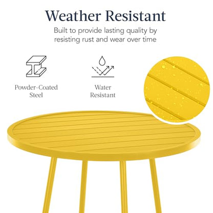 Best Choice Products 3-Piece Patio Dining Set, Bar Height, Outdoor Bistro Set, Outdoor Round Bar Table w/ 2 Bar Stools, Steel - Yellow - color: Yellow
