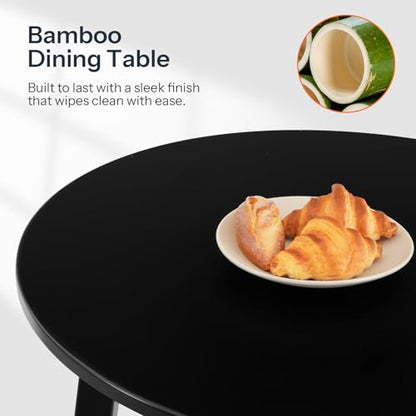 HOOBRO Bamboo Dining Table, Round Dining Table for 2, 27.5" Kitchen Table for Small Space, Writing Table, Easy to Assemble, for Dining Room, Living Room, Office, Kitchen, Apartment, Black BK71CZ01G1 - color: Black