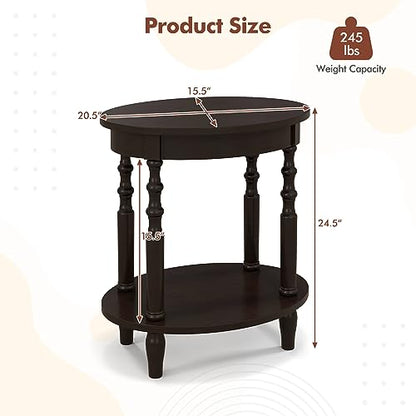 Giantex Oval End Tables Set of 2, 2-Tier Side Tables with Storage Shelf & Solid Wood Legs, Modern Living Room Accent Table, Wood Nightstand for Bedroom, Small Space, 20.5"L x 15.5"D x 24.5"H, Espresso - color: Espresso