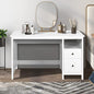 Vikiullf White Desk with Drawers, 47” Modern Home Office Study Computer Writing Desk with Storage Cabinet & Open Shelf, Simple Vanity Table for Bedroom