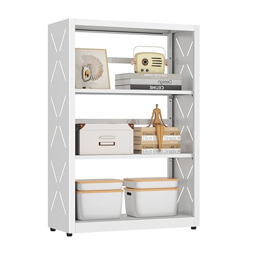 Polup Small Bookshelf, 3 Tier Metal Bookcase with Adjustable Shelves, White Book Shelf, Display Storage Shelves for Living Room, Home Office - color: White, size: 3 Tier-23" W