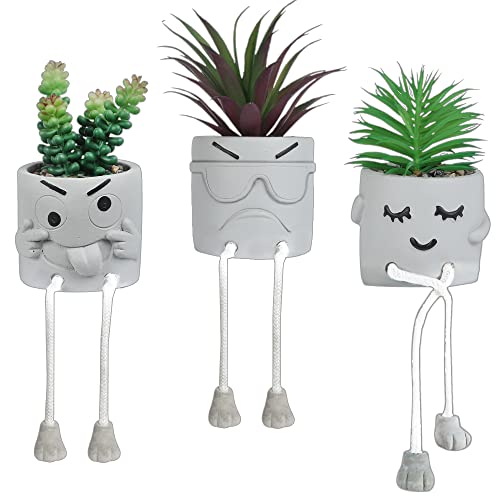 OLEEK Small Fake Plants Office Decor - Shelf sitters with Dangling Legs - Fake Succulents Plants Artificial for Desk Decor - Fake Plant Office Decorations for Work - Office Decor for Women - size: collection C (set of 3)