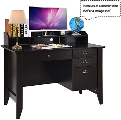 Catrimown Home Office Desk with Drawers and Hutch, Small Computer Desk with File Drawers, Writing Study Teens Student Desk for Bedroom, Student Girls Desks with Storage Shelves, Espresso Brown - color: Espresso Brown