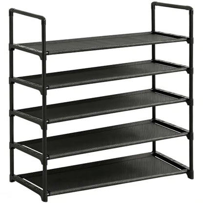 5 Tier Shoe Rack Large Capacity, 34.3" Wide Adjustable Shoe Organizer for 20-25 Pairs, Sturdy Non-Woven Shoe Rack Shelf Multi-Purpose Storage Unit for Closet, Hallway, Entryway,Garage,Black - size: 5-Tier(Black)-Wide