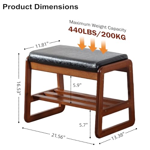 SOBIBO Solid Wood Shoe Bench, 2-Tier Wooden Entryway Bench, Modern Shoe Rack with Cushion for Hallway, Living Room (Black, 21.65'') - color: Black, size: 21.65 inches