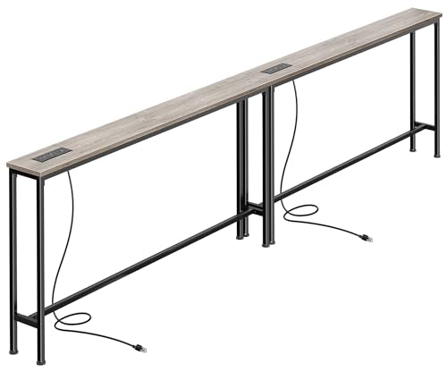 SUPERJARE 102.4 Inch Sofa Table with Power Outlets and USB-C Ports, 5.9 Inch Narrow Console Tables, Entryway Hallway Couch Tables with Storage, Behind Sofa, Small Spaces, Living Room, Oak - color: Oak, size: 5.9''D x 102.4''W x 29.7''H