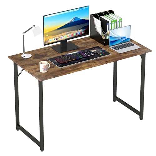 PayLessHere | 47 Inch Computer Desk | Brown | Office Desk with Metal Frame, Adjustable Feet | Water-Resistant, Scratchproof Surface | Sturdy Writing Table for Home Office or Study | Pack of 1 - color: Brown, size: 47 Inch