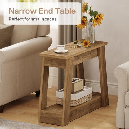 Tribesigns Wood End Table, Small Side Table with 2 Storage Shelves, Rustic Accent Narrow Nightstand for Living Room, Bedroom (2, Light Brown) - color: Light Brown