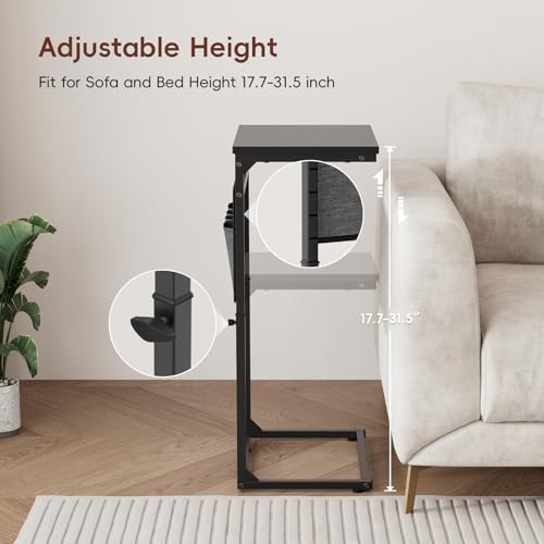 Vagusicc C Shaped End Table, Set of 2 Tall Side Table for Couch, Adjustable Height Small Couch Side Table for Small Spaces, End Table Slide Under Sofa Table TV Tray Arm Table for Living Room, Black - color: Black 2pc