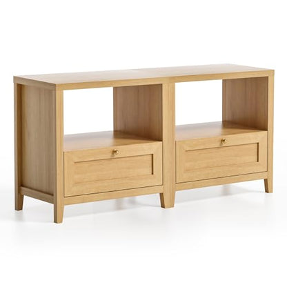 Modern Nightstands Set of 2, Farmhouse End Side Table with Drawer Freestanding Wide Bedside Table for Living Room Bedroom Sofa, Natural Oak - color: 1 Drawer/Natural Oak, size: 2PCS