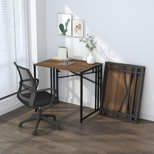 Lutown-Teen Folding Computer Desk 32 inch Writing Gaming Computer Camping Table, No Assembly Required Home Office Desk, Espresso - color: Espresso, size: 32 Inch