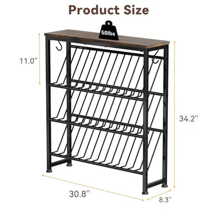 Narrow Shoe Rack, 4 Tier Slanted Metal Shoe Organizer for Small Space, Bench Shoe Storage Shelf for Entryway, Closet, Rustic Brown