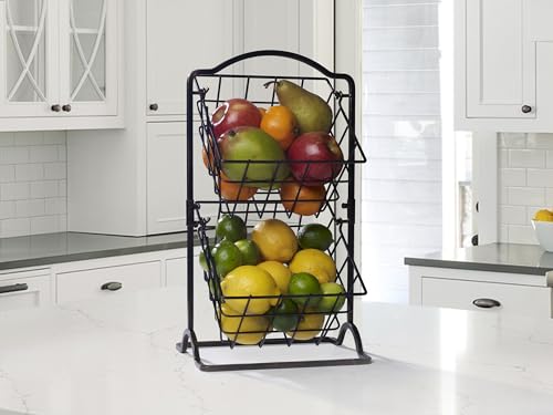 Gourmet Basics by Mikasa General Store 2-Tier Metal Countertop Fruit Storage Basket, Antique Black - style: 2-Tier Black