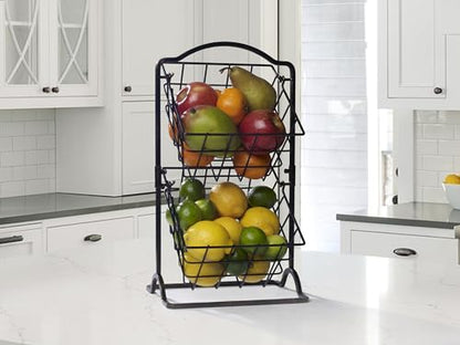 Gourmet Basics by Mikasa General Store 2-Tier Metal Countertop Fruit Storage Basket, Antique Black - style: 2-Tier Black