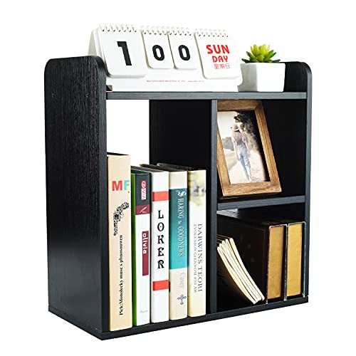 PAG Desktop Shelf Freestanding Wood Small Bookshelf Desk Supplies Organizers and Accessories Storage Display Rack Office Decor for Women, Black - color: Black, size: Style 2