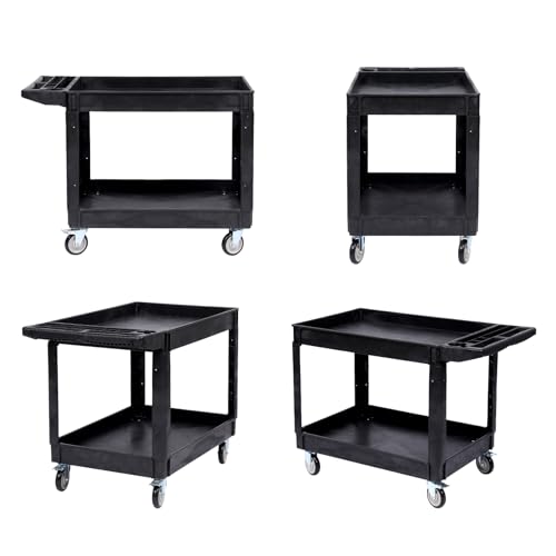 Heavy Duty Rolling Utility Cart, 2 Tier Service Cart with Wheels, Ergonomic Storage Handle, 550 LBS Capacity, Plastic Tool Cart Detailing Cart for Warehouse, Garage, Workshop,Kitchen, 40.5x17.7 in