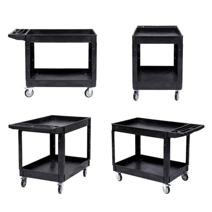 Heavy Duty Rolling Utility Cart, 2 Tier Service Cart with Wheels, Ergonomic Storage Handle, 550 LBS Capacity, Plastic Tool Cart Detailing Cart for Warehouse, Garage, Workshop,Kitchen, 40.5x17.7 in