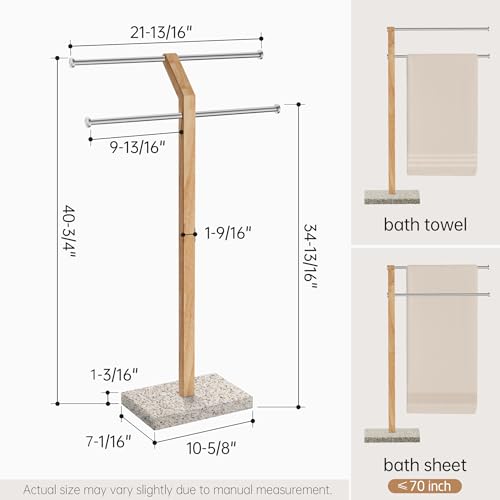 KES Width Adjustable Free Standing Towel Rack with 3X Thicker Weighted Golden Granite Base, 2-Tier Wooden Towel Rack Stand for Bathroom Floor, 18/8 Stainless Steel, Brushed Finish, BTH800-GBS - color: Golden Granite