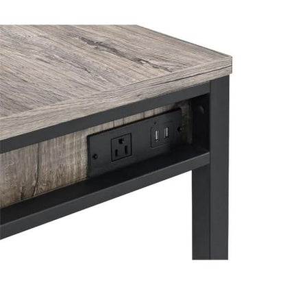 Pemberly Row Industrial Writing Desk, Weathered Oak Finish, Metal Ladder Base, USB Ports, 2 Drawers, Crossbar Support, Contemporary Home Office Desk for Writing and Productivity
