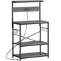 SUPERJARE Bakers Rack with Power Outlets, Microwave Stand, 31.5 X 16.5 Inch Larger Desktop, Kitchen Storage Rack with Adjustable Middle Shelf, 6 S-Shaped Hooks, Coffee Bar Stand, Grey - color: Charcoal Gray, size: 31.5 inch