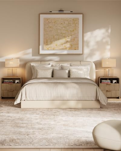 24" Fluted Nightstand with Charging Station, Bedside Table with Metal Handle, NightStand with 2 Drawer and Shelf, End Table for Bedroom, Curved Profile, Light Walnut - color: Light Walnut-2 Drawers, size: 2 Drawers