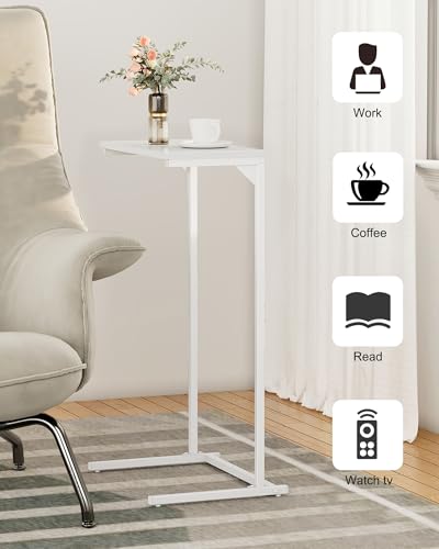 TUTOTAK C Shaped End Table, Small Side Table, 28.7 inch Tall Couch Table | Slim C Table for Sofa, Small Space, Living Room, Bedside, Bed Room, White TB01BW071 - color: White