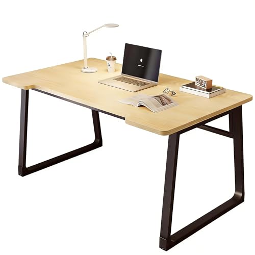 Computer Desk 39.4 Inch Small Office Desk with Wood Top and Metal Frame, Study Writing Desk for Home, Bedroom, Gaming, U-Shaped Leg Design, Modern Simple - color: Frame：black/Board：teak