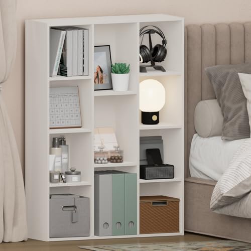 Furinno LUDER Book Shelf, 11-Cube Bookcase, Standing Bookshelf, Open Storage Shelf, Closed Back, Easy Assembly, 9.4 x 29.1 x 41.7 Inches, for Home Office, Living Room, Plain White