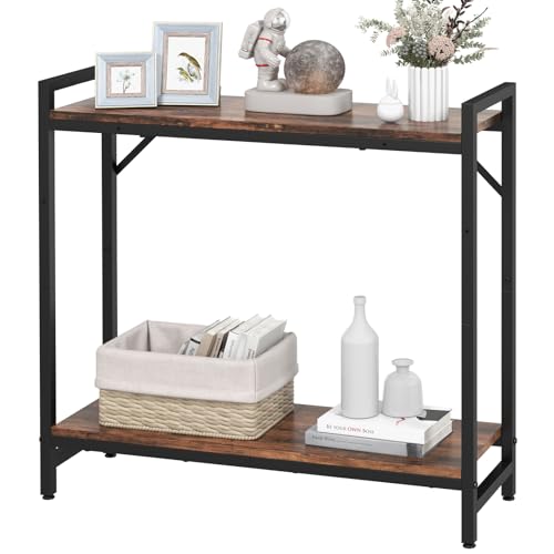 Livofloral Narrow Console Table, Small Entryway Table with 2 Support Bar, Thin Sofa Table, Small Couch Table, Display Table, Side Table for Living Room, Hallway, Bedroom, Rustic Brown - color: Rustic Brown