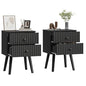 Wooden Nightstand with 2 Drawers, Fluted Night Stand Set of 2, Morden Side Table for Bedroom, Living Room and Small Space, Black