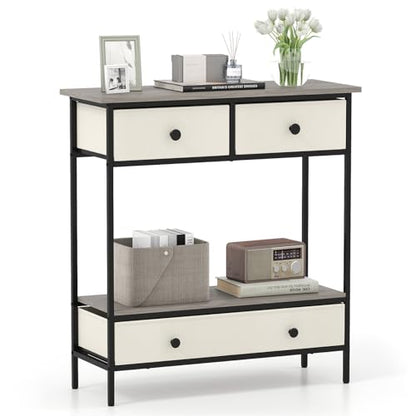 Giantex Console Table with 3 Fabric Drawers, 32" Farmhouse Entryway Table with Storage & Open Shelf, Rustic Narrow Sofa Table with Metal Frame for Living Room, Hallway, Entrance, Foyer