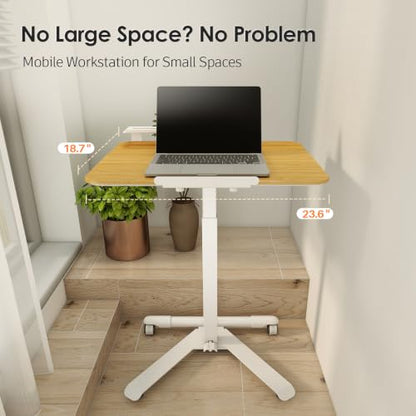 ROMOON Rolling Standing Desk with Wheels, Sit-Stand Portable Laptop Cart | Height Adjustable Mobile Desk with Tilt Top, Storage, 24" Computer Table for Home Office, Bedroom, Small Spaces, Natural Oak - color: Natural Oak