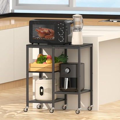 OGEMXU Kitchen Microwave Cart,Microwave Stand with Wheels,Coffee Bar Table Station,4-Tier Rolling Baker's Rack,Small Appliance Storage Shelf,Utility Side Table for Kitchen,Living Room (Black) - color: Black