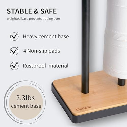 Clasin Home Toilet Paper Holder Stand, Free Standing Toilet Paper Holder with Storage and Top Shelf, Black Toilet Paper Stand Weighted Base with Bamboo Design for Bathroom - color: Black With Bamboo Base