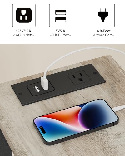 TUTOTAK Small End Table with Charging Station, Narrow Side Table with USB Ports and Outlets, Skinny Sofa Table, Slim Nightstand, Living Room, Bed Room, Greige TB01BG060 - color: Greige, size: 2-tier