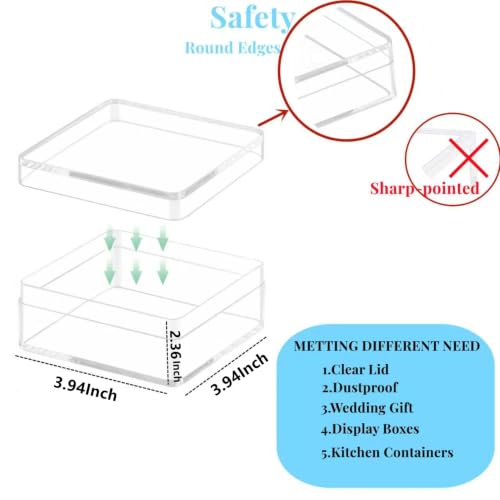 KissYou Acrylic Box Clear Display Box with Lid Jewelry Storage Container Party Decoration - size: 3.94 x 3.94 x 2.36 Inch
